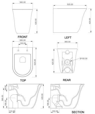 Чаша приставного унитаза GSG Ceramic Design Flut FLWC01000P, белый глянцевый 