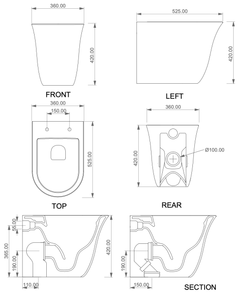 Чаша приставного унитаза GSG Ceramic Design Flut FLWC01000P, белый глянцевый 