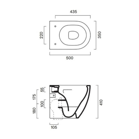 Catalano Sfera Унитаз напольный 50x35, безободковый, универс.слив, смыв Tornado, покрытие Cataglaze+, без крепежа, цвет белый глянцевый 