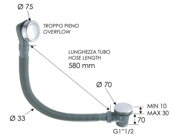 Слив-перелив click-clack для ванны Remer 96PCCBG, золото брашированное 