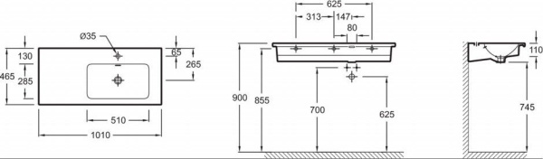 EXAD112-Z-00 раковина-столешница VOX мебельная, правая /100х46/ (белая) 