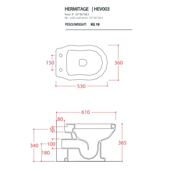 Artceram HERMITAGE Унитаз приставной, выпуск в стену, черный, 36*55см (крепеж в комплекте, хром) 