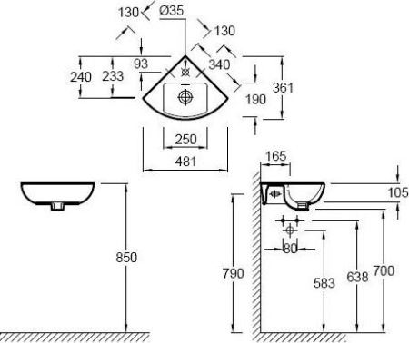 E4733-00 раковина ODEON UP угловой /34x34/ (бел) 