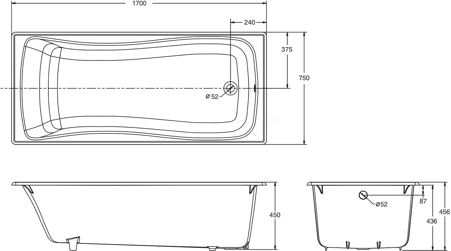 E6D902-0 Bliss  ванна 170x75, белая