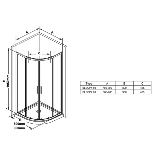 RAVAK BLIX SLIM Душевое ограждение BLSCP4-90 полукруглое, блестящий + транспарент 