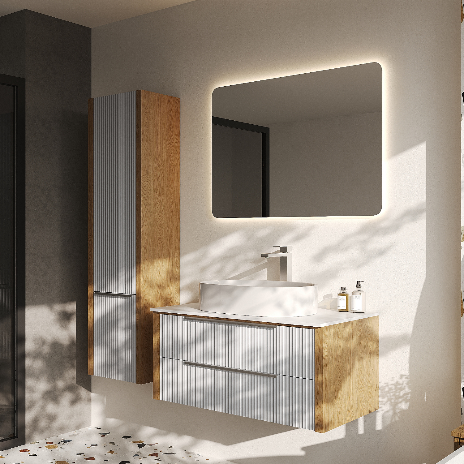 Тумба со столешницей Валенсия, Камень /Столешница компакт-плита, Белая