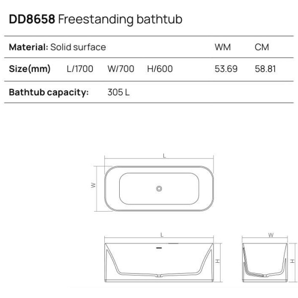 DEA DESIGN Soul Ванна отдельностоящая 170x70xh60 см, материал: Solid Surface искуственный камень, цвет: Black №16 
