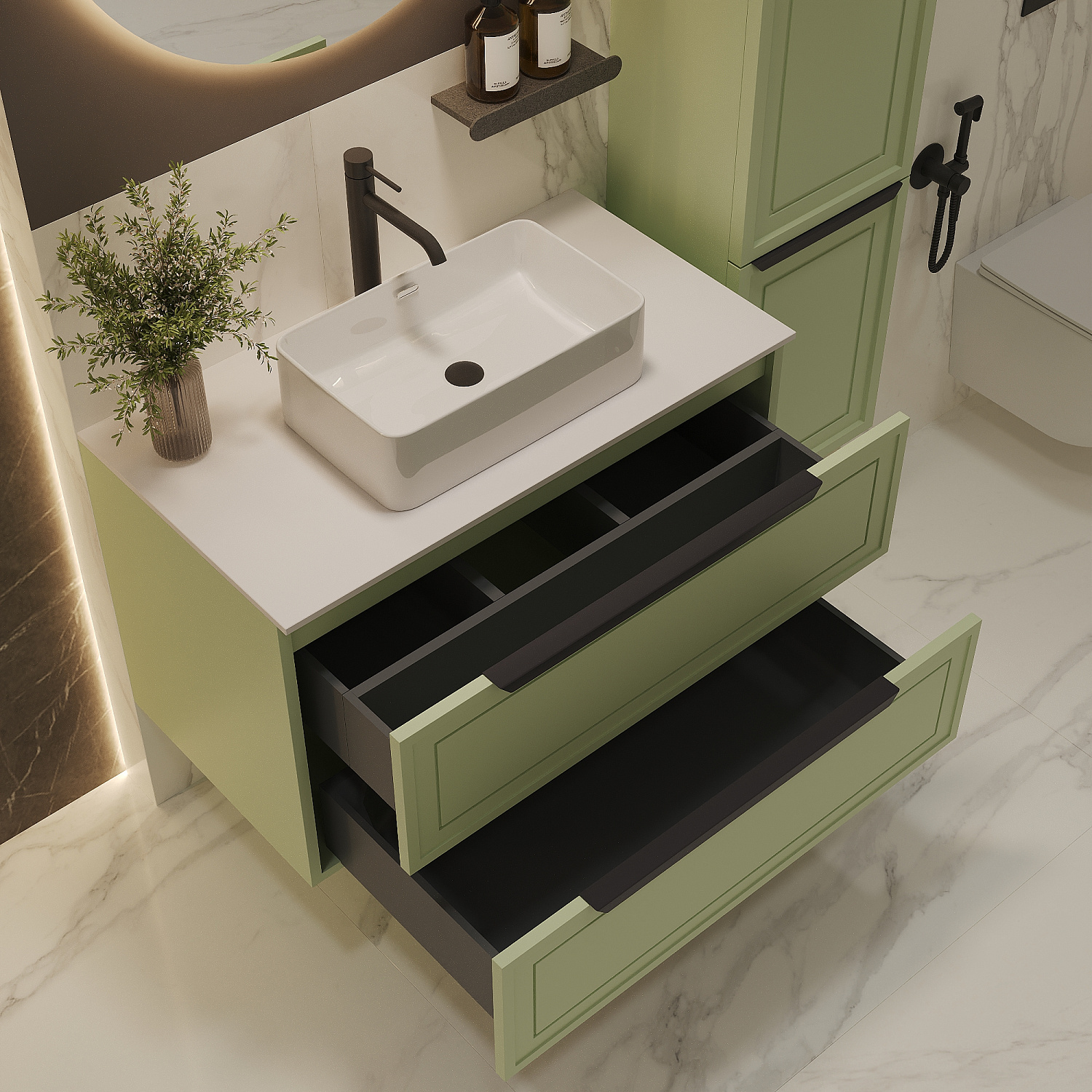 Тумба со столешницей Севилья, Фисташковый / Столешница компакт-плита, Белая