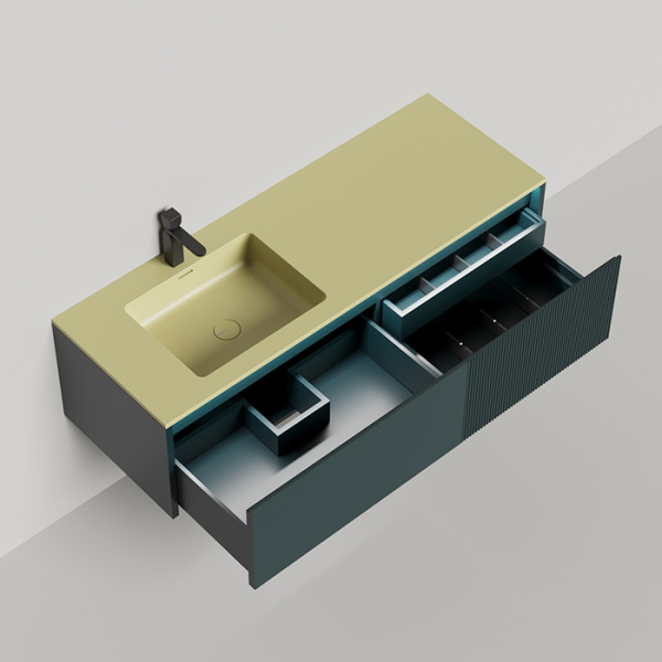 SALINI Domino Тумба со стол-цей и раковиной Onda Plus 1400х500х400 из S-Stone в сборе,д/к; крепеж; металл/ сифон; фасад эмаль Ral6004, столеш. Ral1000 