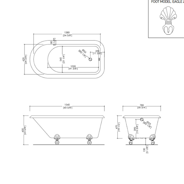 Devon Слив-перелив для ванны ADMIRAL (и еще 9 типов ванн) , с декор/цепочкой, цвет: хром (без сифона и патрубка выпуска)(СО склада продаем с ADMIRAL) 