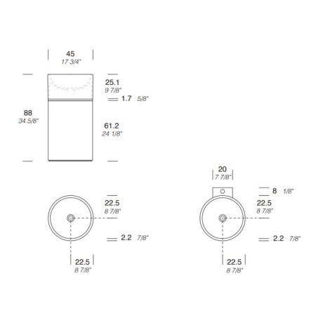 NOORTH milldue edition ROMA I Раковина напольная Ø450x880 мм., слив в пол, c донным клап, корпус Mezza Fiamma, вставка Platino, раковина Bianco opaco 