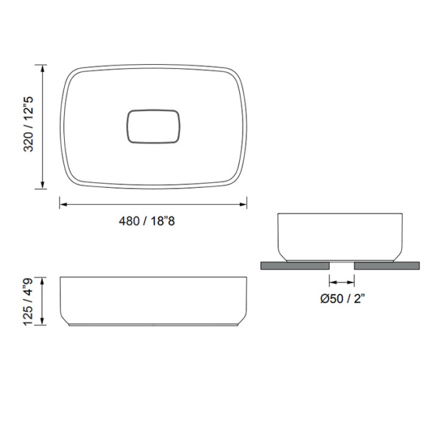MOMA NINFEA1 Раковина 480х320 мм., для установки на столешницу, с донным клапаном, цвет белый матовый 