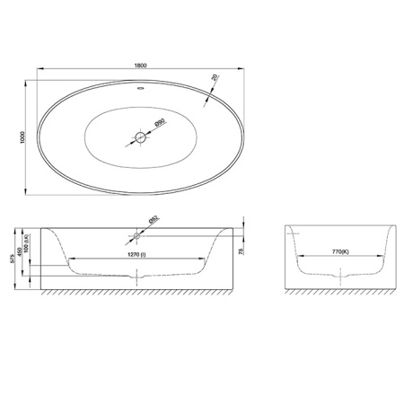 BETTE Eve Oval Silhouette Ванна овальная отдельностоящая с шумоизоляцией 180х100х45см, белая (для удлиненного слива-перелива арт. b609-) 