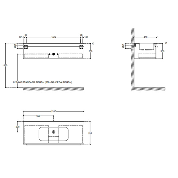 FALPER 7.0 Композиция из тумбы R0112000000BQ 1200х450х300 и раковины CERAMILUX P7C12001000OP c 1 отверстием под смеситель 