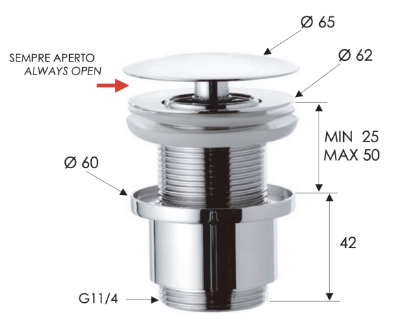 Донный клапан незапираемый без перелива 1”1/4 Remer 9072BG, золото брашированное 