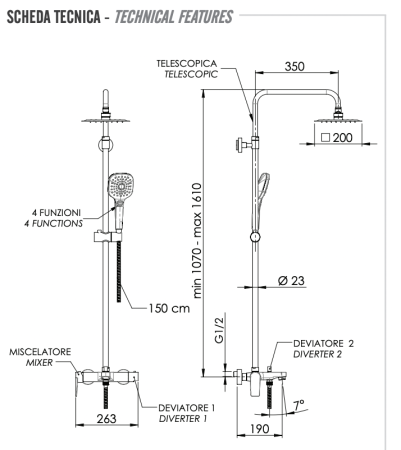 Душевая система с изливом Remer Dream D34A8MPUFM25T 