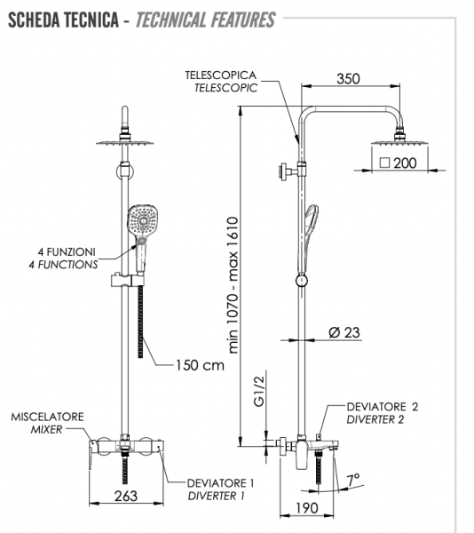 Душевая система с изливом Remer Dream D34A8MPUFM25T 