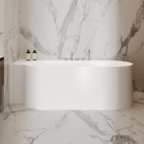 Salini Perla CL Ванна S-Stone 180x90x60см в левый угол, интегрированный слив-перелив, донный клапан, сифон, ножки , цвет белый матовый 