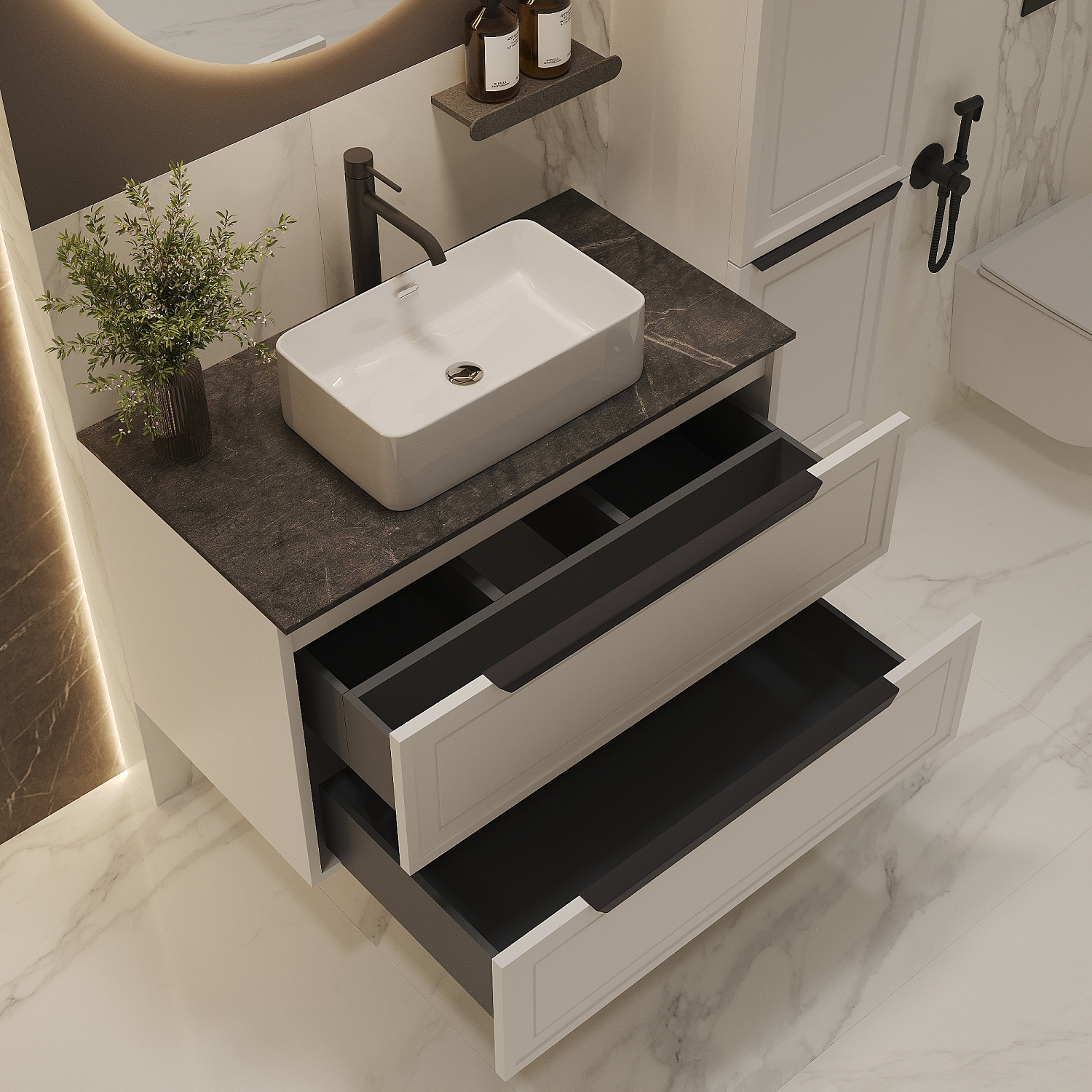 Тумба со столешницей Севилья, Белый мат / Столешница компакт-плита, Куритиба