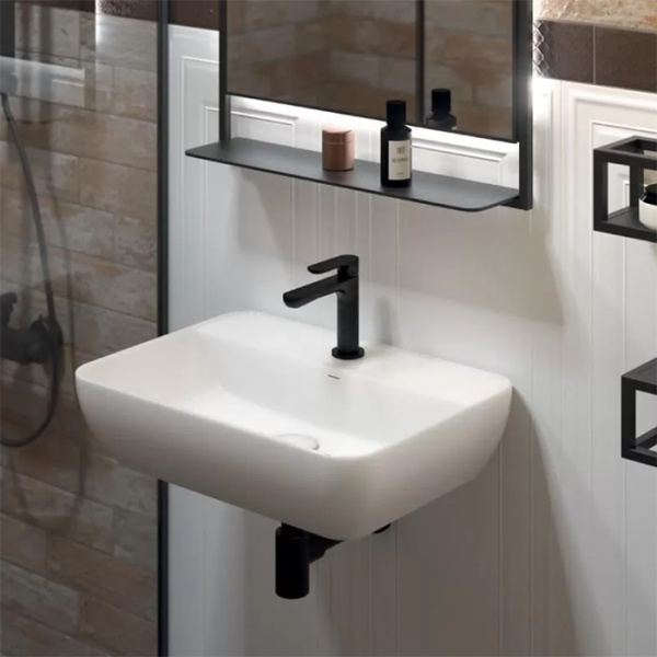 Kerama Marazzi Раковина PLAZA подвесная 55*40*13,5см,  с 1 отв.под смеситель, без перелива, белая глянцевая 