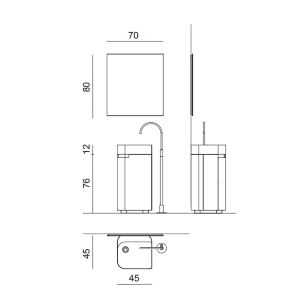 OASIS PROFILO Тумба с раковиной 450х450х885 мм, свободностоящая, 1 дверца справа, слив в стену, раковина без отв для смес белая мат, тумба шпон Walnut 