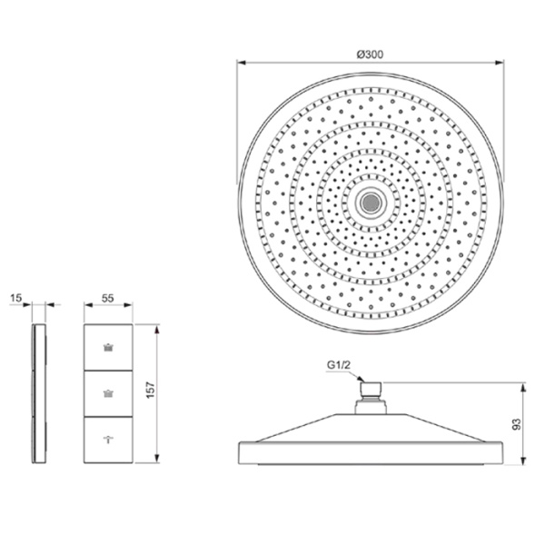 Ideal Standard Solos 3-функц.(Rain, Silkrain, SecondSkin) верхний душ 30см, цвет: PVD Silver Storm 