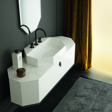 VITAGE milldue edition Раковина CRYSTAL 664х472х120 мм, без перелива, c 3 отверстиями для смесителя, Ceramilux, с донным клапаном, цвет бел глянцевый 