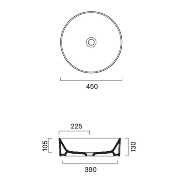 Catalano Zero  Раковина 45 см диаметр,  на столешницу, без отв. под смеситель, покрытие Cataglaze+, цвет белый глянцевый 