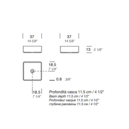 MILLDUE  Раковина  BASIC Q37 накладная из CERAMILUX ,37х37х13 см, без отв для смесителя, цвет белый матовый 