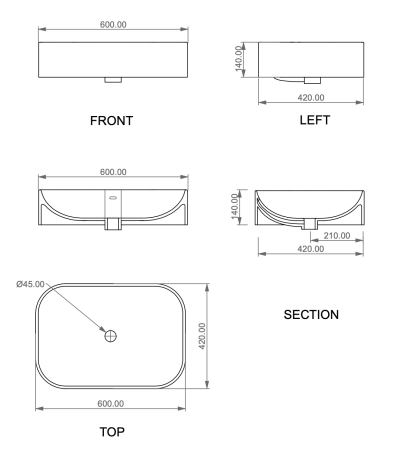 Раковина накладная биколор 60x42 см GSG Ceramic Design Easy EALAVTP60BI000/033, White/Perla Matt 