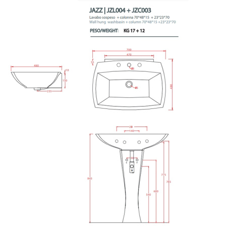 Artceram JAZZ раковина 70х49см с 1 отв. под смеситель, цвет белый 