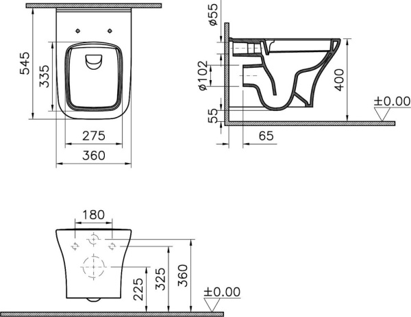 Подвесной безободковый SmoothFlush унитаз
Zentrum Square 