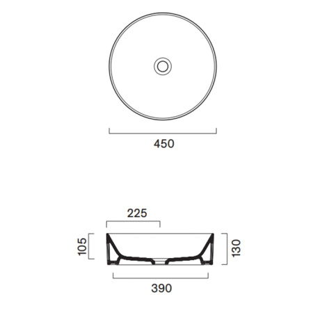Catalano Zero  Раковина 45 см диаметр,  на столешницу, без отв. под смеситель, покрытие Cataglaze+, цвет черный матовый 