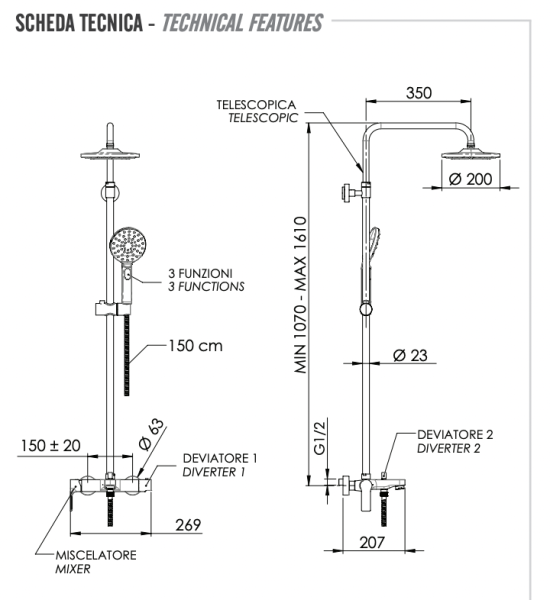 Душевая система с изливом Remer Energy EY34AEC20 