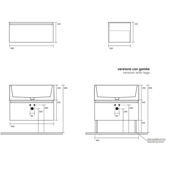 KERASAN KANAAL Тумба подвесная , 1 ящик, 100х46,5 см, цвет Matt green 