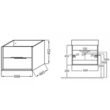 EB1666-J5-J5  VIVIENNE Тумба для раковины 60 см, к. белый блестящий, ф. белый блестящий 