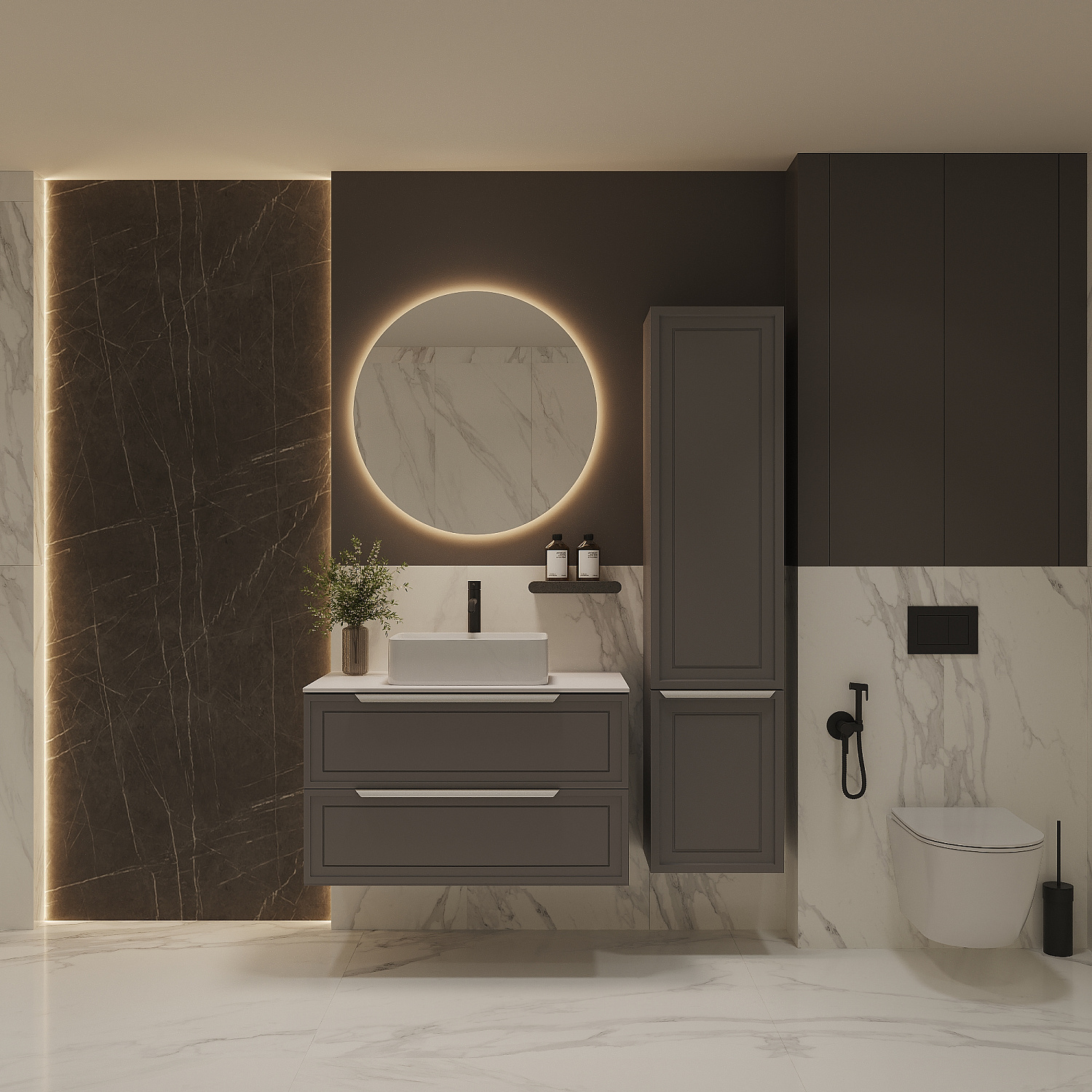 Тумба со столешницей Севилья, Платиновый / Столешница компакт-плита, Белая