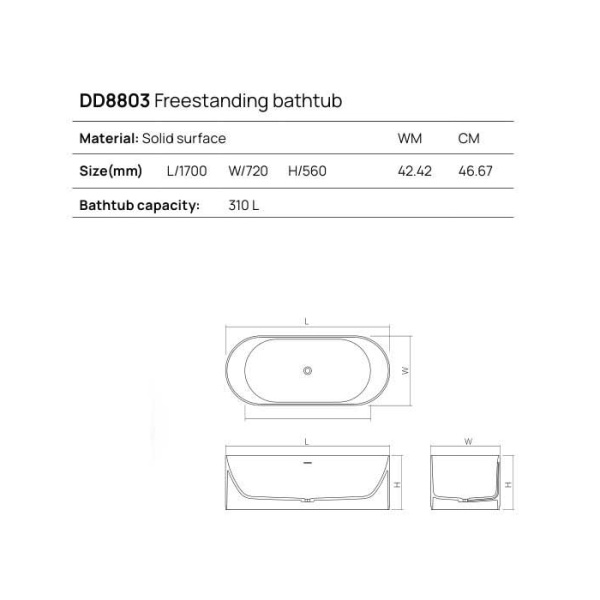 DEA DESIGN Stripes Ванна отдельностоящая 170x72xh56 см, материал: Solid Surface искуственный камень, цвет: dark camel 