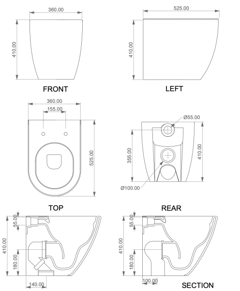 Чаша приставного унитаза GSG Ceramic Design Like LKWC01000P, белый глянцевый 