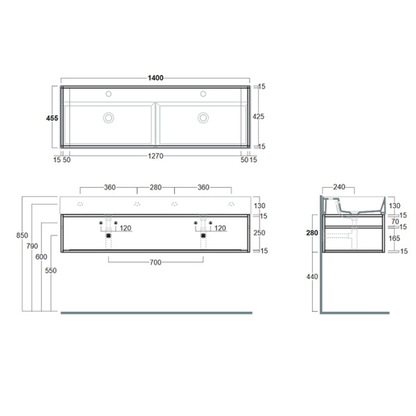 SIMAS AGILE Структура металлическая 141x46xh28 см, подвесная, для раковины AG141, с 1 полкой, цвет черный матовый 