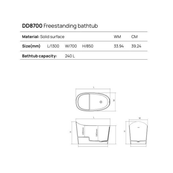 DEA DESIGN Single Ванна отдельностоящая 130x70xh85 см, материал: Solid Surface искуственный камень, цвет: Black №16 