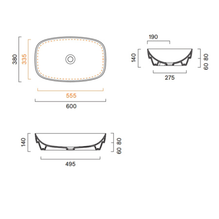 Catalano ALVEA Раковина 60x38 встраиваемая, без отв. под смеситель, покрытие Cataglaze+, цвет Lino Satinato 