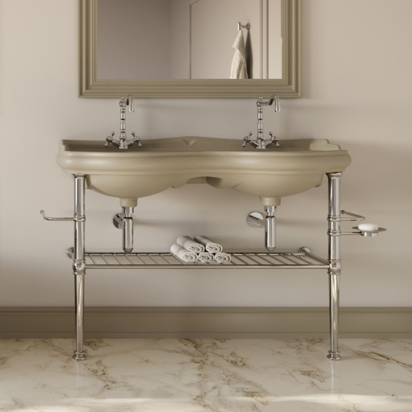 KERASAN RETRO Консоль металлическая на ножках для раковины 120см, с полкой решеткой, с 2-я полотенцедержателями  цвет золото 