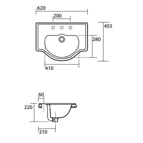 KERASAN Retro Раковина 62х45,5см без отв. под смеситель, цвет белый 