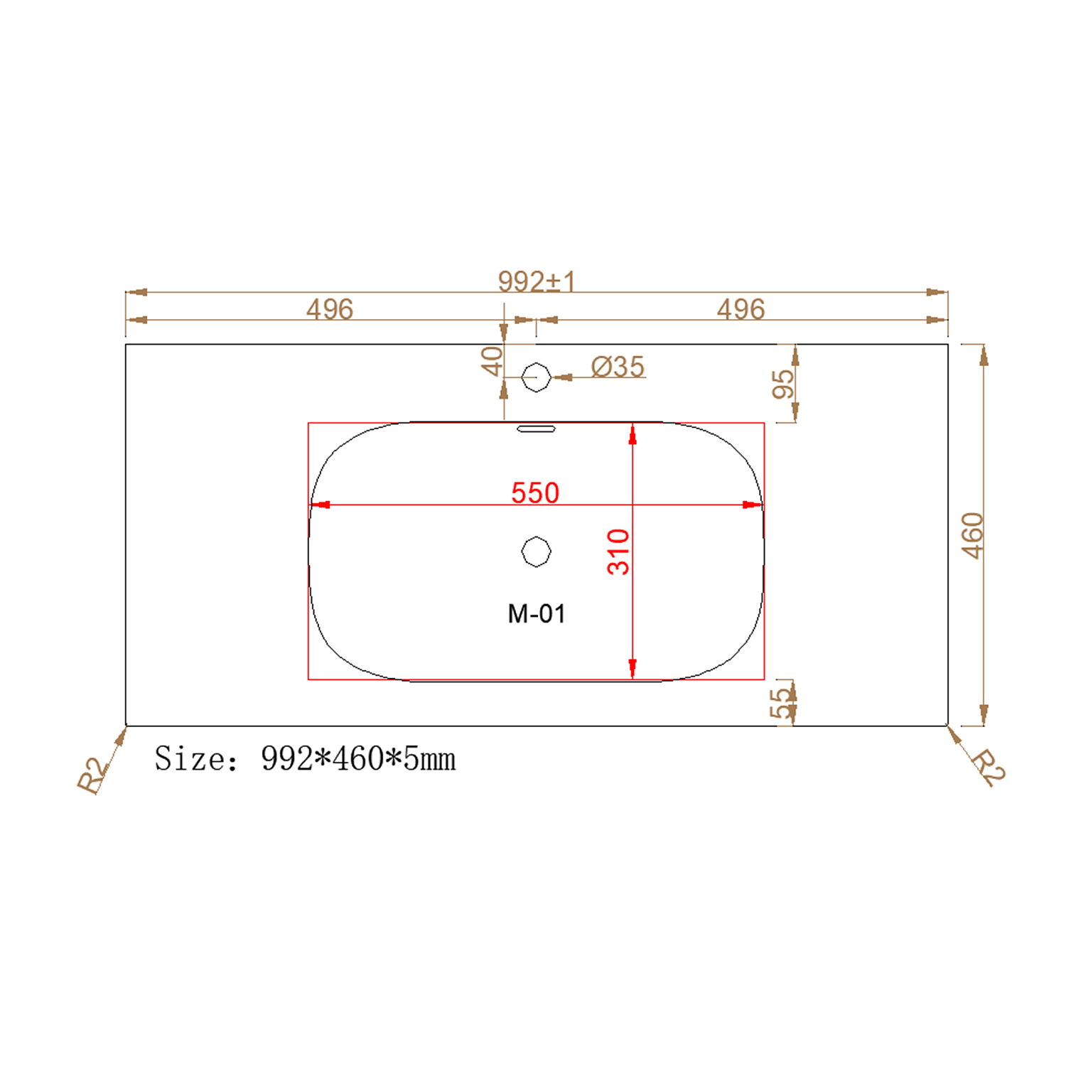 Раковина накладная алюминиевая M115W100 белый мат