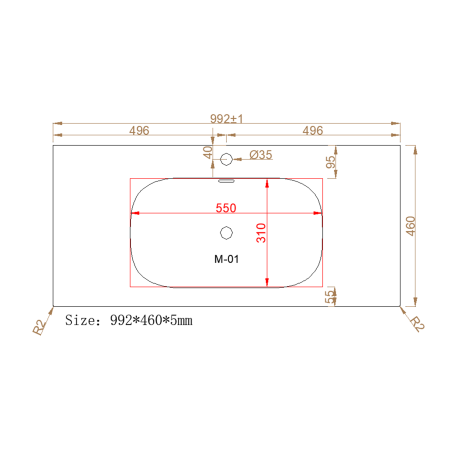 Раковина накладная алюминиевая M115W100 белый мат 