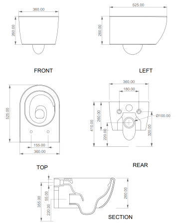 Чаша подвесного унитаза биколор со смывом Eco Clean GSG Ceramic Design Like LKWCSOECBI000/002, White/Black Shiny 