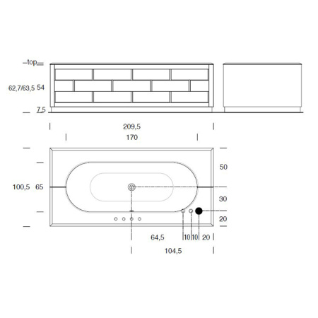 VITAGE milldue edition Ritz Основание для отдельностоящей ванны 2090х1000х615 мм., цоколь сталь, рама глянцевый лак Nero, отделка стекло Сanneté 