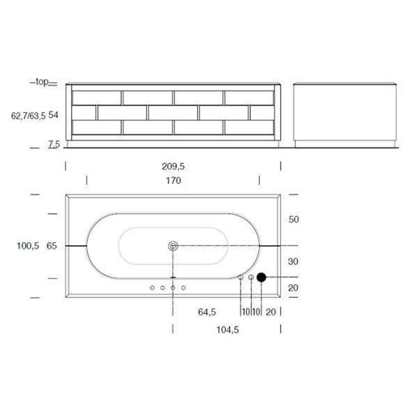 VITAGE milldue edition Ritz Основание для отдельностоящей ванны 2090х1000х615 мм., цоколь сталь, рама глянцевый лак Nero, отделка стекло Сanneté 