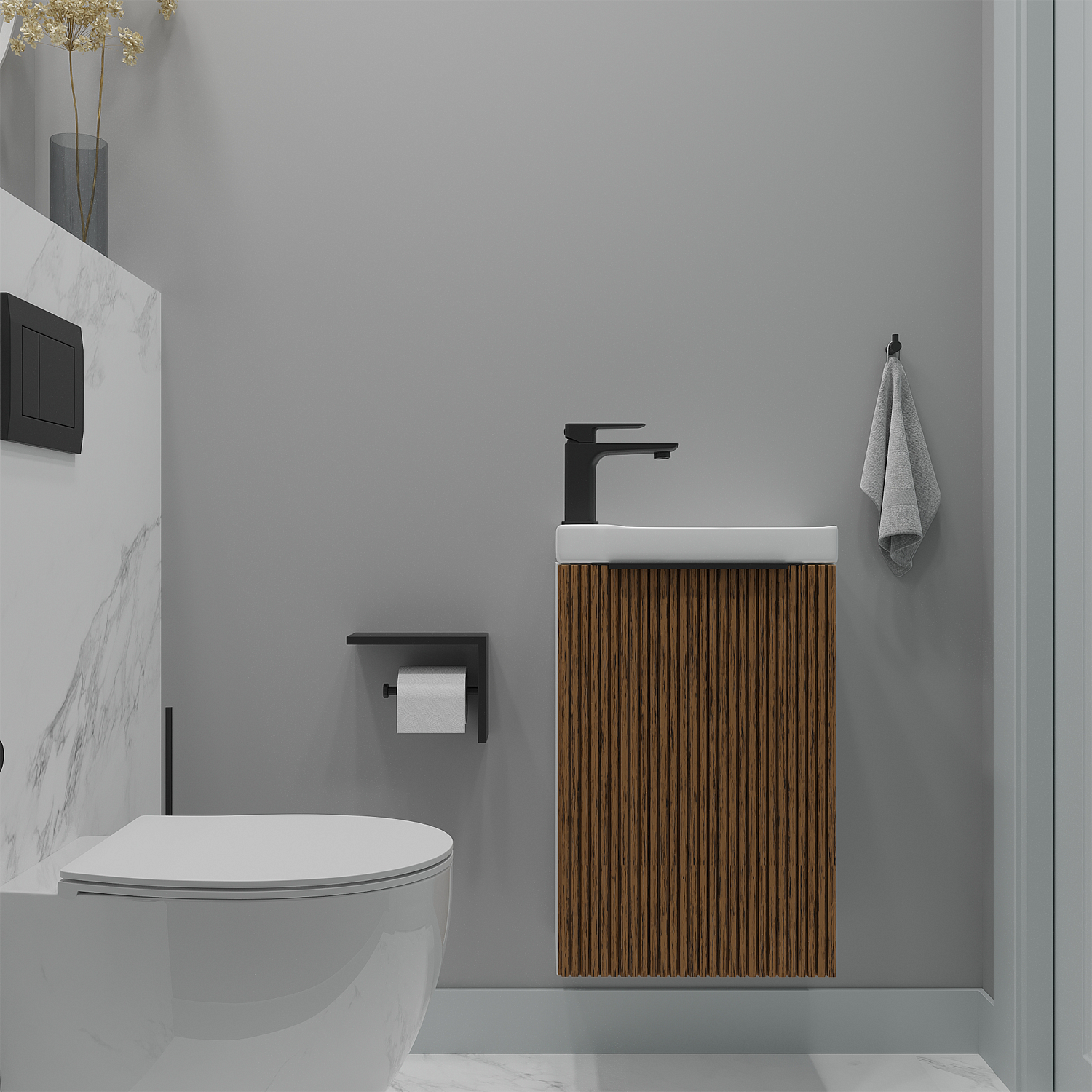 Тумба под раковину/столешницу Монови Слим, Белый/Тростник 40